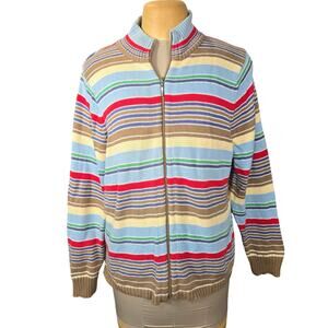Villager Woman Liz Claborne XL 2 Striped ZIp Sweater Colorful Retro Cardigan